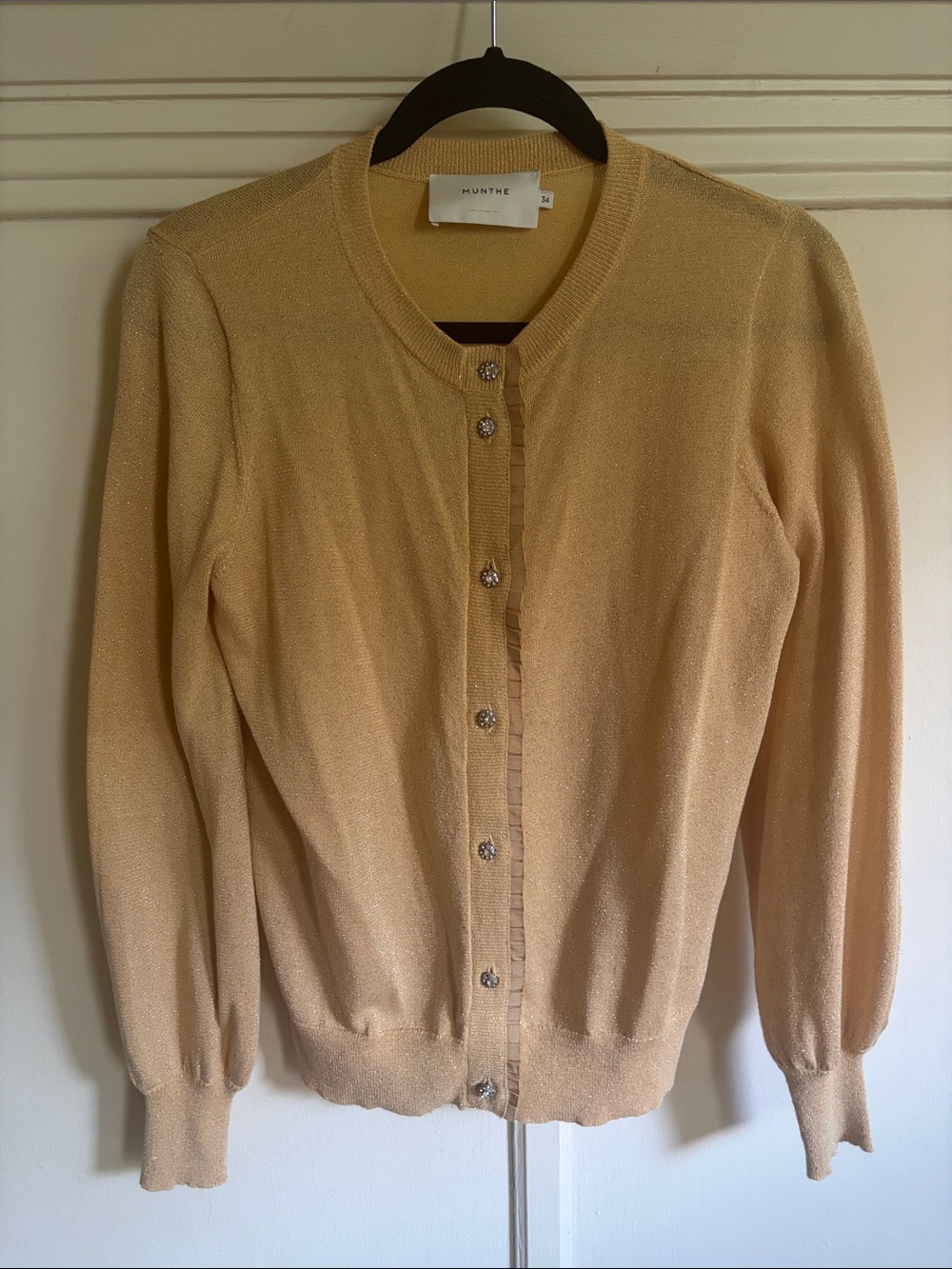MUNTHE Shimmer Knit Cardigan in Pale Gold